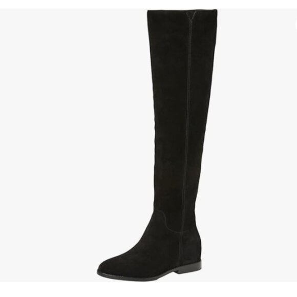Black Women Almond Toe Knee High Boots with Partial Zipper Stretchy Long Boot - Picture 1 of 7